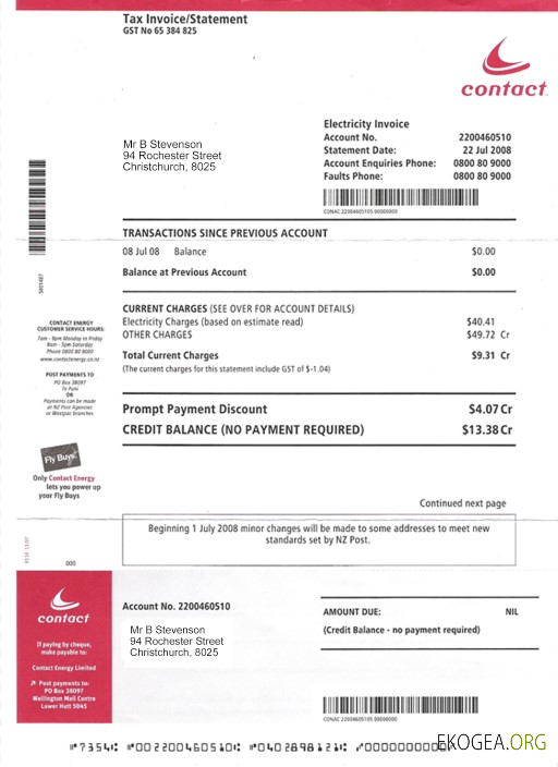 New Zealand Electricity utility bill PSD